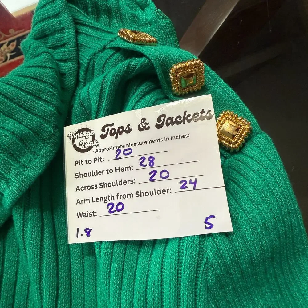 Vintage St. John Collection by Marie Gray Sweater Gold Button Teal Green Size M